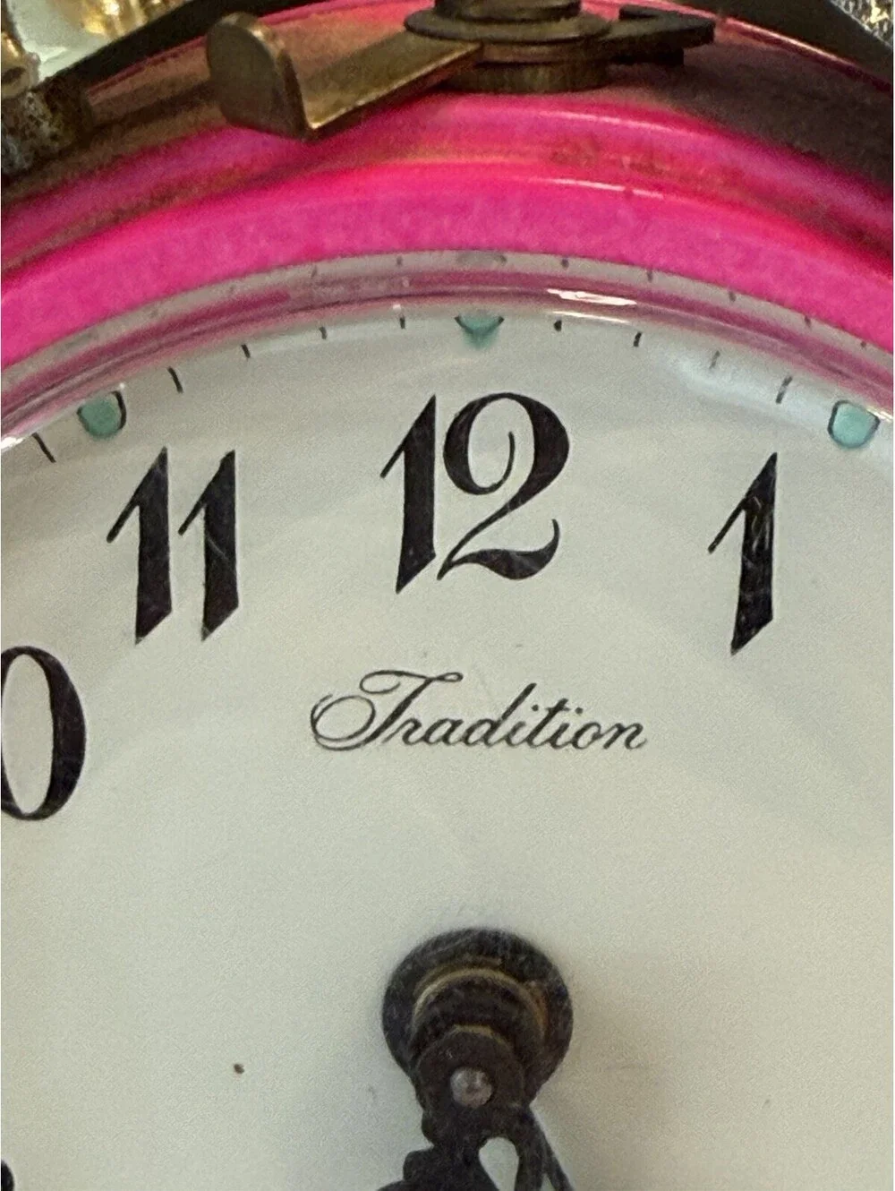 Vtg Tradition West Germany Pink Wind Up Alarm Clock Twin Brass Bells Works